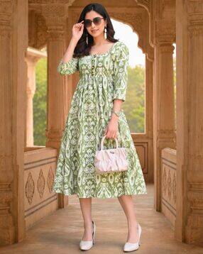 Women Floral Print Fit & Flare Dress-image-4