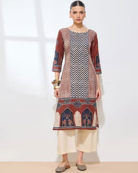 indie picks Women Geometric Print Cotton Straight Kurta-picture-29