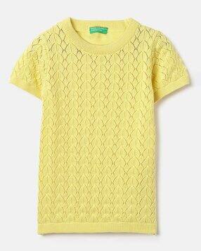 united colors of benetton Girls Pointelle-Knit Regular Fit Round-Neck Sweater-picture-20