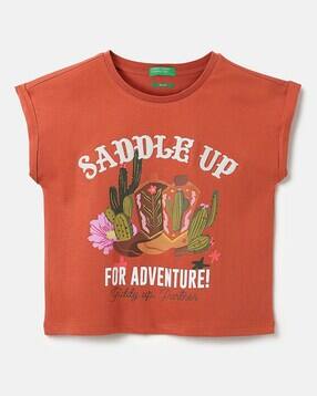 united colors of benetton Girls Graphic Print Boxy Fit Round-Neck T-Shirt-picture-43