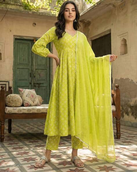 Popmantra Women Bandhani Print Anarkali Kurta with Pants & Dupatta