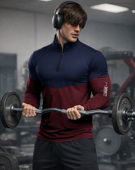 EYEBOGLER Men Colourblock Athletic Fit T-Shirt