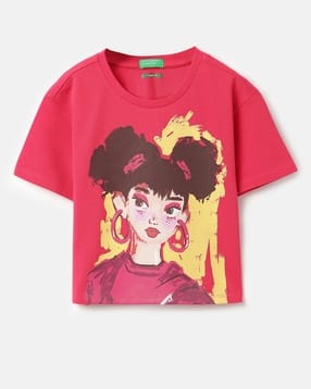 united colors of benetton Girls Graphic Print Regular Fit Round-Neck T-Shirt-picture-12