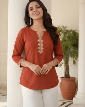acai Women V-Neck Embroidery Tunic.-picture-24