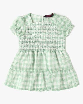 inf frendz Girls Gingham Checked Tiered Dress-picture-29
