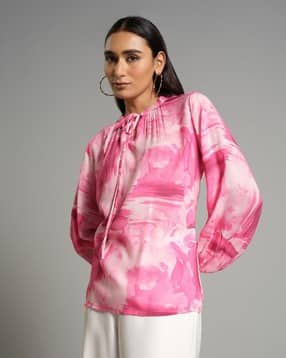 and Women Printed Relaxed Fit Top with Tie-Up Neck-picture-43
