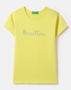 united colors of benetton Girls Logo Embroidered Regular Fit Round-Neck T-Shirt-picture-24