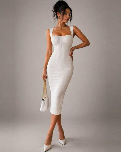 WANQUILA Women Ribbed Bodycon Dress