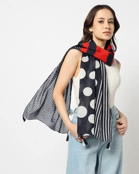 yousta Women Polka-Dot Print Scarf with Tassels-picture-33