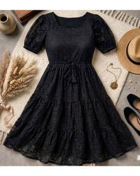 Women Self-Design Midi Fit and Flare Dress-image-35
