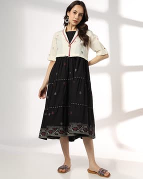 siyahi Women Geometric Print Tiered Dress with Jacket-picture-29