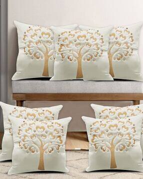 Set of 7 Embroidered Square-Shaped Velvet Cushion Covers 16" x 16"