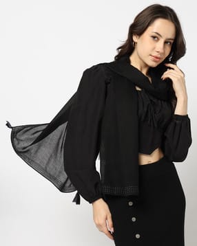 yousta Women Embroidered Scarf with Tassels-picture-15
