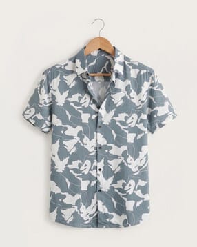 tigersnake Men Printed Regular Fit Shirt with Curved Hem-picture-41