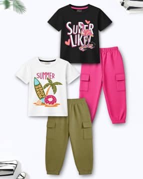 trampoline Girls Pack of 2 Graphic Print Joggers with Top Sets-picture-33