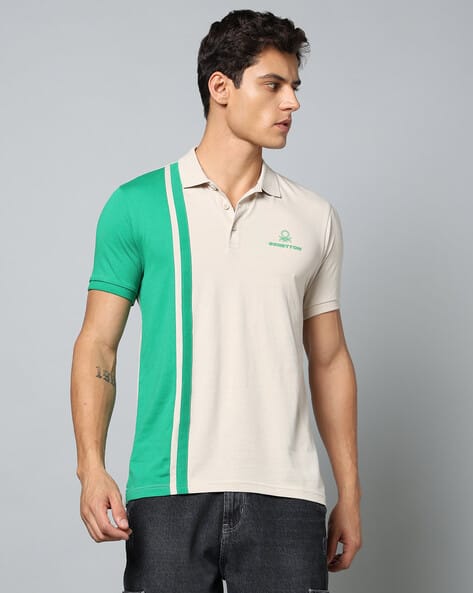 UNITED COLORS OF BENETTON Men Vertical Colourblock Regular Fit Polo T-Shirt