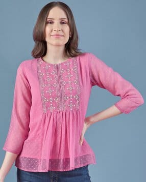buda jeans co Women Embroidered Round-Neck Top-picture-30