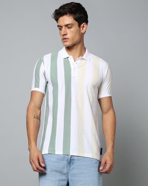 UNITED COLORS OF BENETTON Men Vertical Striped Pique Regular Fit Polo T-Shirt
