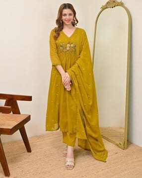 indie picks Women Embroidered A-Line Kurta Suit Set-picture-18
