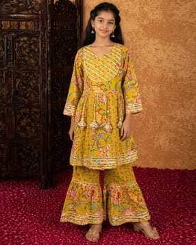 muhuratam Girls Printed 2-Piece Kurta Suit Set-picture-11