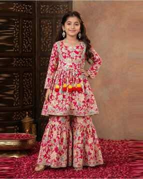 aarika girls ethnic Girls Floral Print 2-Piece Kurta Suit Set-picture-24