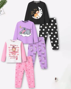trampoline Girls Pack of 3 Graphic Print Pants with Tops Sets-picture-21