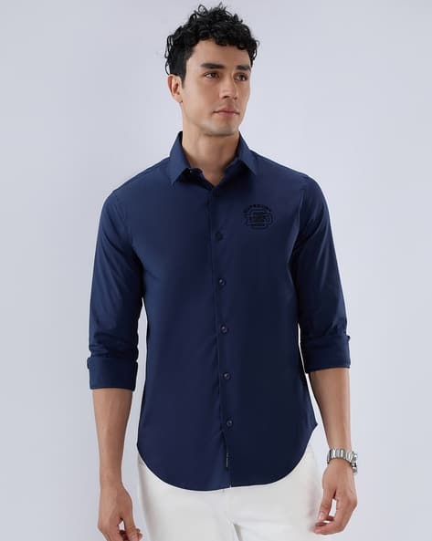 SUPERDRY Luxe Tonal Crest Regular Fit Poplin Shirt