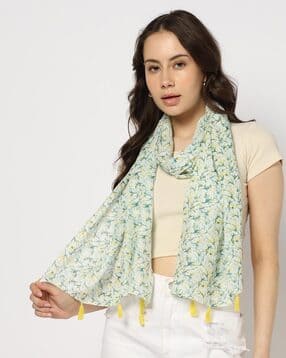 yousta Women Floral Print Scarf with Tassels-picture-10