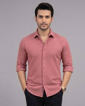 samavart designs Men Checked Popcorn Textured Slim Fit Shirt-picture-33
