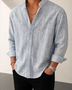 alpha tribe Men Printed Regular Fit Shirt with Mandarin Collar-picture-36