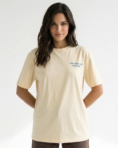 Buda Jeans Co Women Graphic Print Oversized Fit Round-Neck T-Shirt