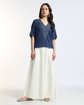 svrnaa by azorte Solid Cotton Dobby Paneled Pants-picture-52
