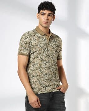 john players jeans Men Leaf Print Slim Fit Polo T-Shirt-picture-29
