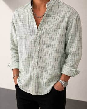 alpha tribe Men Printed Regular Fit Shirt with Mandarin Collar-picture-43