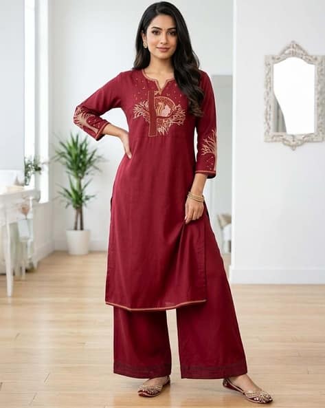 Nyrika Women Embroidered Straight Kurta with Palazzos