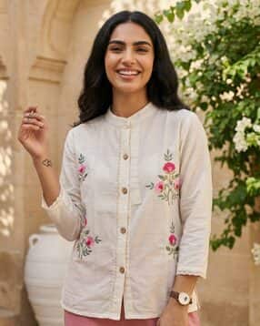 indie picks Cotton Embroidered Shirt-picture-34