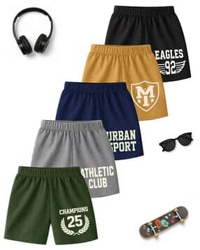 kuchipoo Boys Pack of 5 Typographic Print Shorts-picture-28