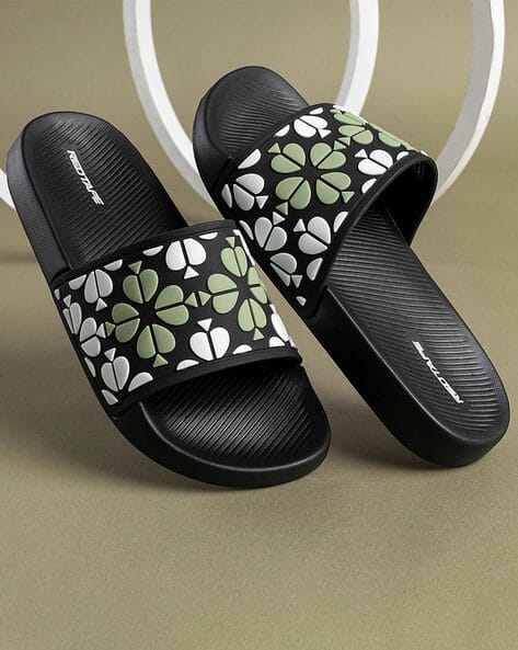 RED TAPE Women Floral Print Slip-On Round-Toe Slides