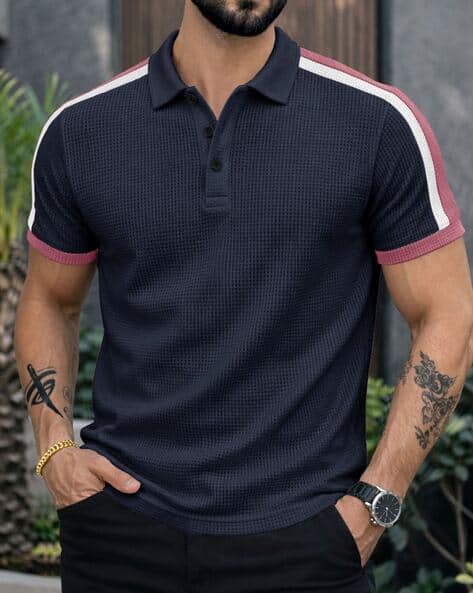 EYEBOGLER Men Regular Fit Polo T-Shirt with Contrast Taping