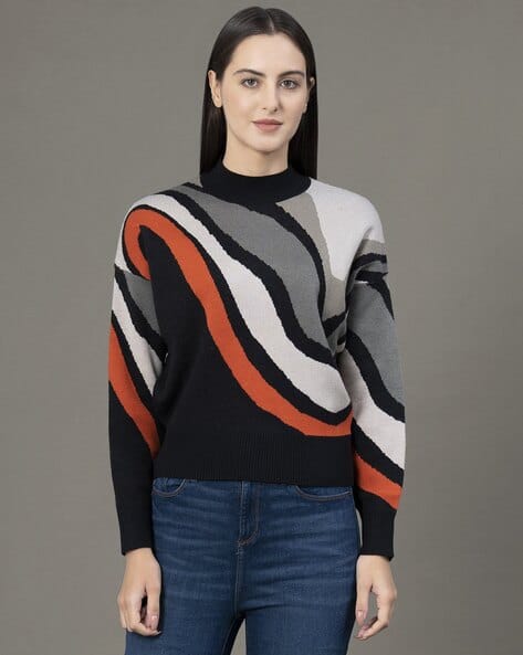 RED TAPE Women Colourblock Pullover with Full Sleeves & Ribbed Hem
