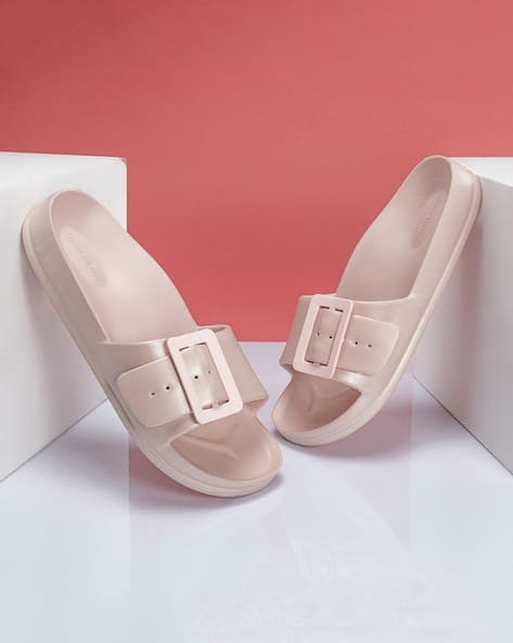 RED TAPE Women Round-Toe Slides with Buckle Accent