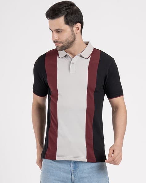 RED TAPE Men Striped Regular Fit Polo T-Shirt