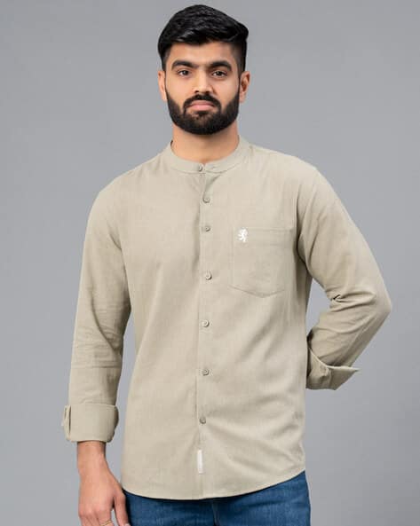 RED TAPE Full-Sleeves Shirt with Band-Collar