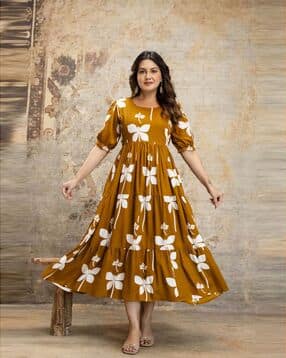 biffy Women Floral Print Maternity Fit & Flare Dress-picture-32