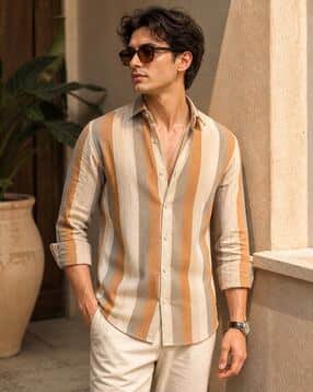 alpha tribe Men Striped Regular Fit Shirt with Spread Collar-picture-31
