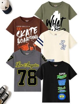 kuchipoo Boys Pack of 5 Printed Relaxed Fit Crew-Neck T-Shirts-picture-15