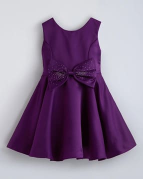 hopscotch Girls Embellished Fit & Flare Dress with Bow Applique-picture-36