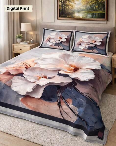 Arrabi Floral Print King-Size Flat Bedsheet with Pillow Covers