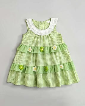 Girls Tiered Dress with Floral Applique-image-5