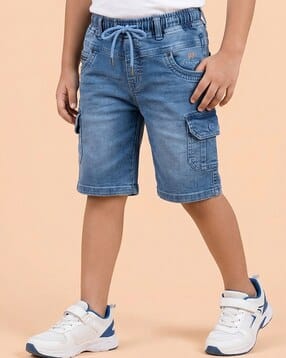 jfr Boys Mid-Washed Regular Fit Shorts with Cargo Pockets-picture-44